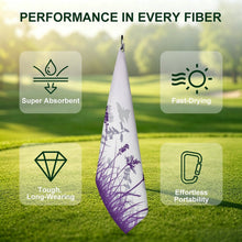 Lade das Bild in den Galerie-Viewer, Golf Towel with Hanging Loop Purple, Butterfly, Reed Style 41x61cm
