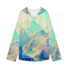 Lade das Bild in den Galerie-Viewer, V-neck Button-up Sweater Blue Mountains, Scenery
