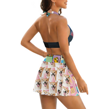 Lade das Bild in den Galerie-Viewer, Multi-Image-Druck Damen / Frauen Zweiteiliger Badeanzug mit Schnürung und Minirock (Schlitz) 308977 mit Fotos Muster Text Logo selbst gestalten und bedrucken
