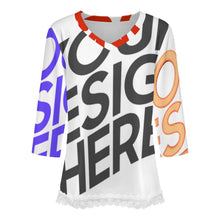 Lade das Bild in den Galerie-Viewer, Multi-Image-Druck Damen / Frauen V-Ausschnitt T-Shirt mit Spitzenbesatz und halblangen Ärmeln SDS2513 mit Foto Design Motiv Text selbst gestalten und bedrucken
