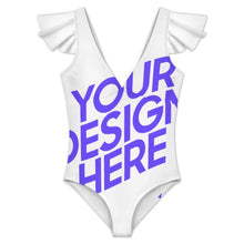 Lade das Bild in den Galerie-Viewer, Einzelbilddruck Damen / Frauen Rüschenärmeln One-piece Swimsuit Badeanzug mit V-Ausschnitt 294340 mit Foto selbst gestalten und bedrucken
