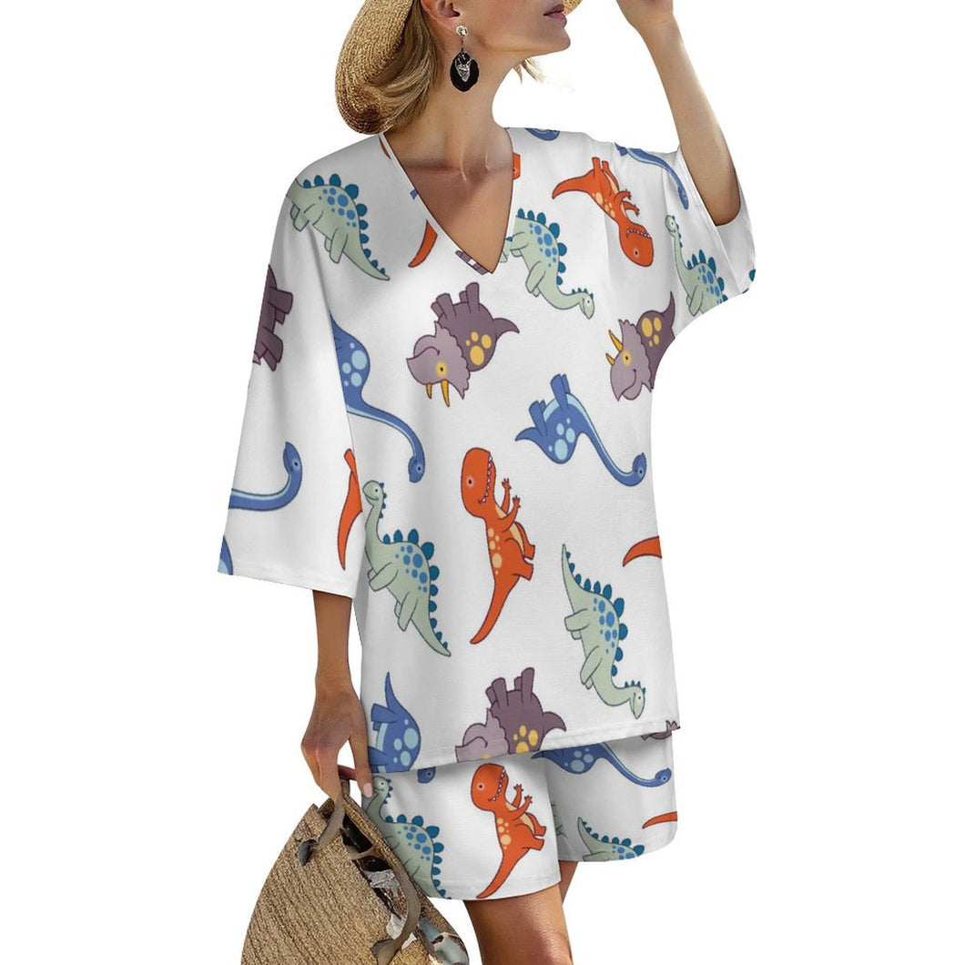 Damen Leinen-Set mit Foto | 2-Teiler mit Shorts & V-Ausschnitt Top