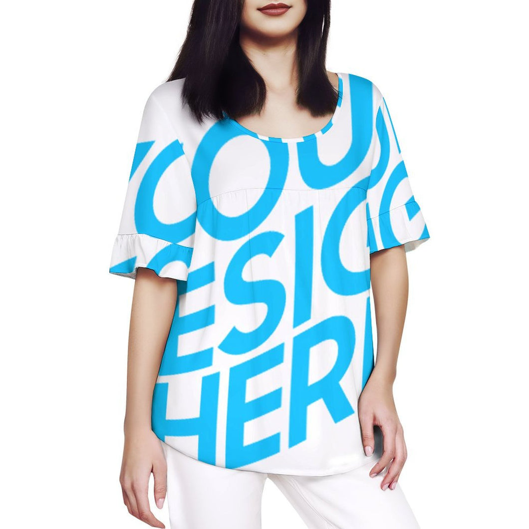 Einzelbild-Design Damen / Frauen Großes T-Shirt mit Rundhalsausschnitt und Lotusblattärmeln NT104 mit Foto Design Motiv Text selbst gestalten und bedrucken (Simple Design)