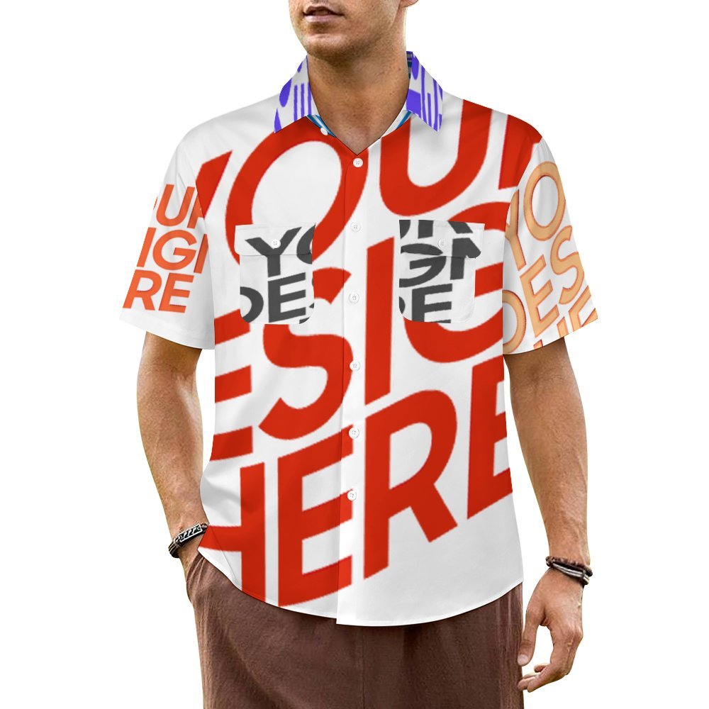 Multi-Image-Design Herren Kurzarmhemd mit Revers und doppelter Pattentasche LM056 mit Ihrem Design Motiv Foto Text selbst gestalten und bedrucken