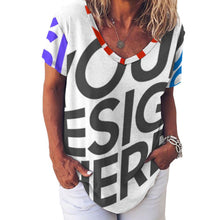 Lade das Bild in den Galerie-Viewer, Multi-Image-Druck Ice Silk Short Sleeve Shirt V-Neck T-Shirt NZ109 - Damen / Frauen - selbst gestalten und bedrucken
