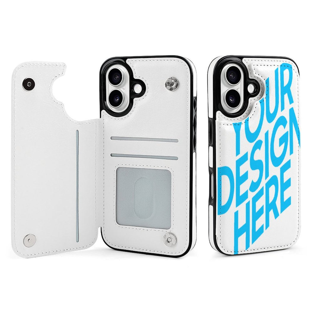 TPU Leder Apple iPhone 16 Handyhülle Serie Business Handytasche Kartenfach Schutzhülle mit Standfunktion zum Aufklappen aufstellbar Etui mit Foto Design Motiv Text selbst gestalten und bedrucken