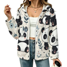 Lade das Bild in den Galerie-Viewer, Fleece Jacket with Hood Panda, White Flower
