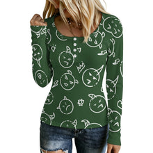 Lade das Bild in den Galerie-Viewer, Button-up Long-sleeved Sweater Fun, Dark Green, Monsters

