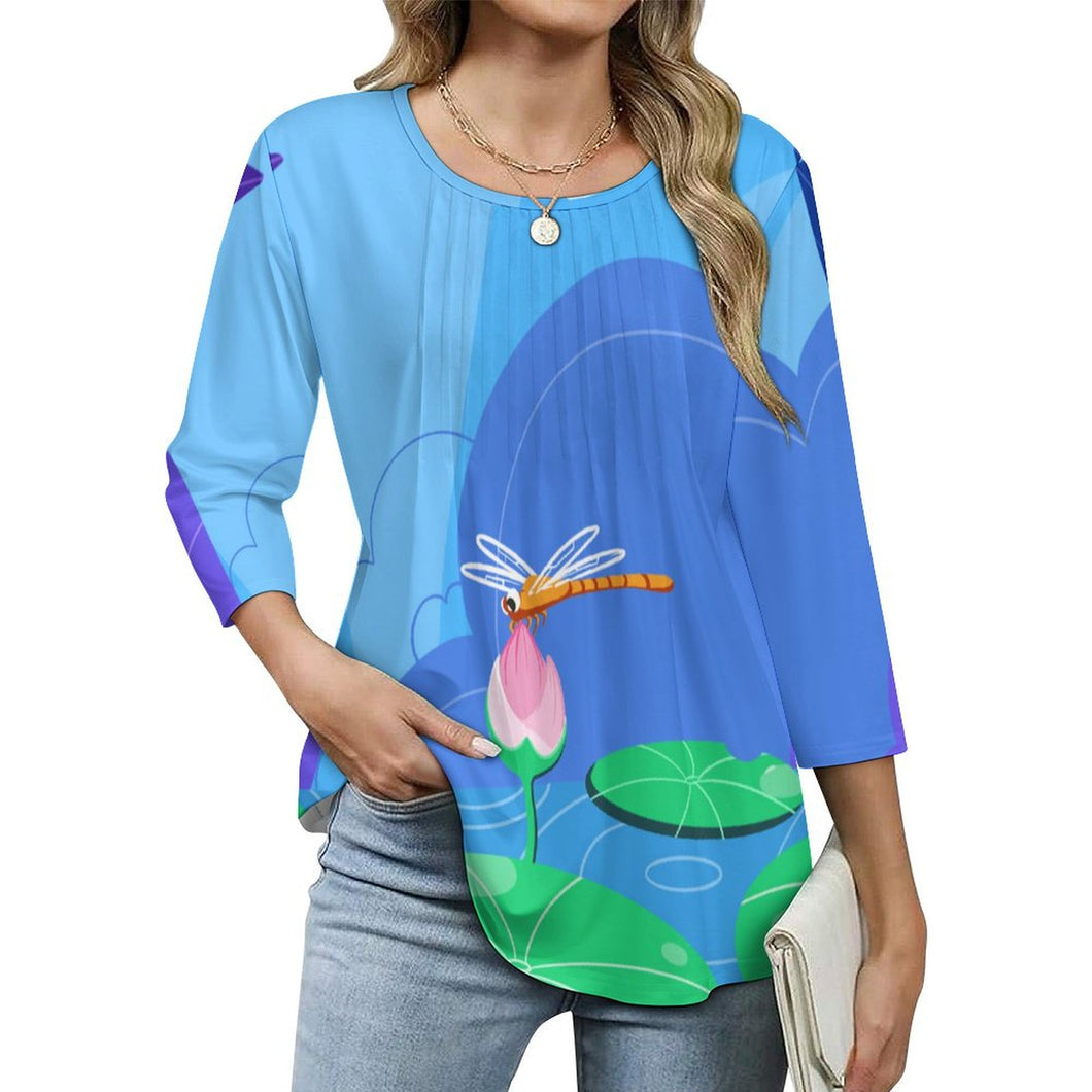 Damen 3/4-Arm Shirt mit Raffung | Oberteil mit Foto personalisieren