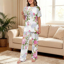 Lade das Bild in den Galerie-Viewer, Personalisierbarer Damen Schlafanzug mit Kurzarm und langer Hose
