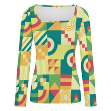 Lade das Bild in den Galerie-Viewer, Women's Square Neck Long Sleeved Shirt Green, Puzzle, Abstract Pattern
