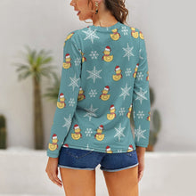 Lade das Bild in den Galerie-Viewer, Women's Long Sleeve Shirt Merry Christmas Santa Duck Snowflake Blue
