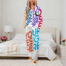 Lade das Bild in den Galerie-Viewer, Multi-Image-Druck Damen / Frauen Langärmliger Pyjama Anzug mit V-Ausschnitt B99TZ mit Foto Design Motiv Text selbst gestalten und bedrucken
