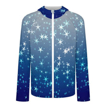 Lade das Bild in den Galerie-Viewer, Sunscreen Hooded Long Sleeved Jacket Stars, Blue, Gradients
