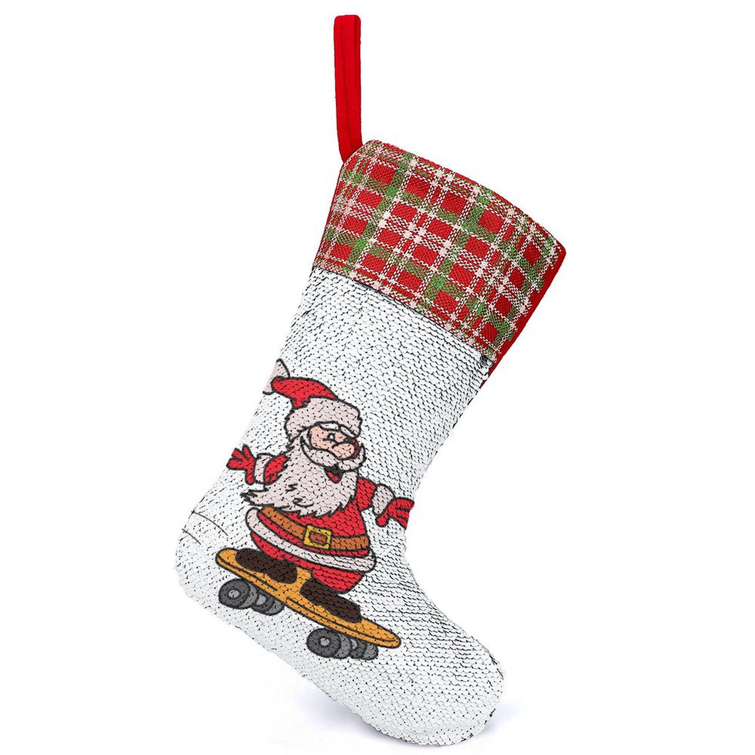 Personalisierbarer Weihnachtssocke mit Pailletten | Nikolausstrumpf mit Foto