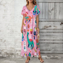 Lade das Bild in den Galerie-Viewer, Short Sleeved V-neck Dress Dinosaurs, Ghosts, Party
