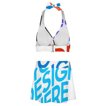 Lade das Bild in den Galerie-Viewer, Multi-Image-Druck Damen / Frauen Zweiteiliger Badeanzug mit Schnürung und Minirock (Schlitz) 308977 mit Fotos Muster Text Logo selbst gestalten und bedrucken
