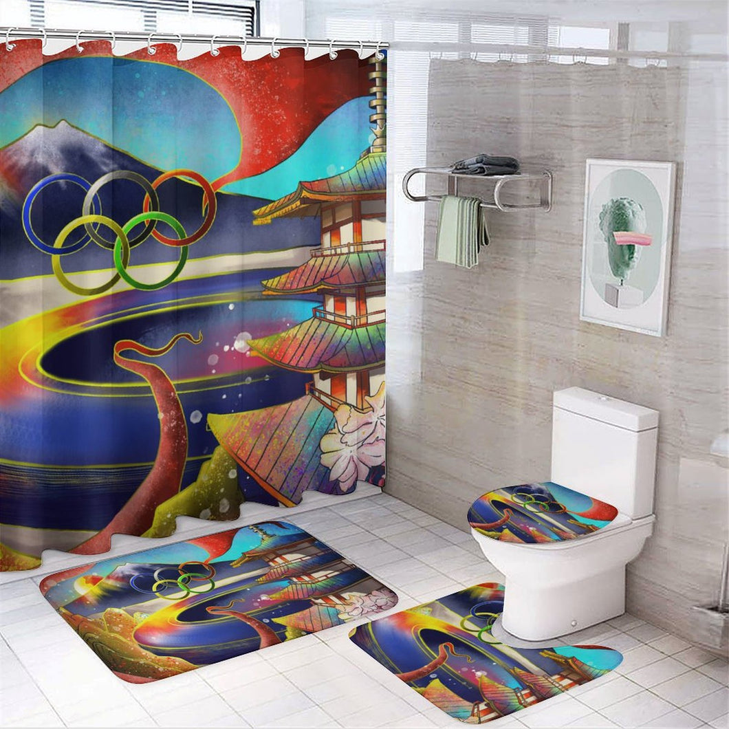 4-teiliges Badezimmer-Set mit Foto | Duschvorhang & Matten selbst gestalten