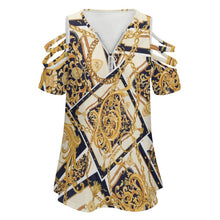 Lade das Bild in den Galerie-Viewer, Cold-Shoulder Tunika mit Reißverschluss | V-Ausschnitt &amp; Custom Print
