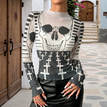 Lade das Bild in den Galerie-Viewer, Langärmeliges Mesh-Rollkragen-Top mit individuellem Druck – Damen, S bis 5XL
