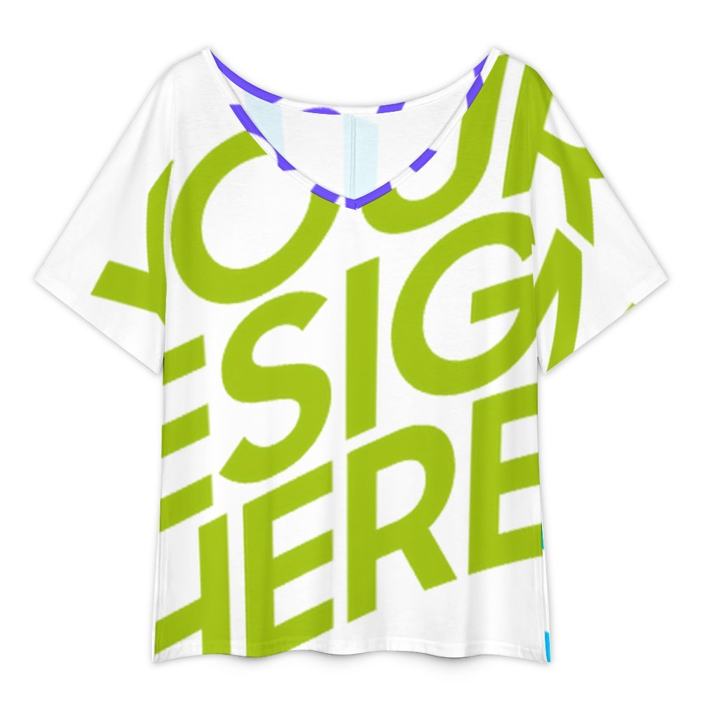 Multi-Image-Design Damen / Frauen Lockeres V-Ausschnitt T-Shirt mit Schlitzsaum NT65 mit Foto Design Motiv Text selbst gestalten und bedrucken (Simple Design)