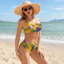 Lade das Bild in den Galerie-Viewer, Sexy Bustier Bikini Set BK2078 mit One-Schulter-Form Top und hoher Taille Bikini-Hose - Damen / Frauen - selbst gestalten und bedrucken
