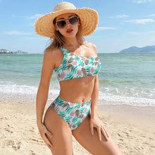 Lade das Bild in den Galerie-Viewer, Multi-Image-Design Sexy Bustier Bikini Set BK2078 mit One-Schulter-Form Top und hoher Taille Bikini-Hose - Damen / Frauen - selbst gestalten und bedrucken
