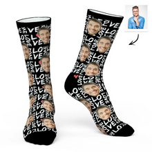 Lade das Bild in den Galerie-Viewer, Multi-Image-Design Socken lang Damen Herren mit Ihrem Design Motiv und Foto selbst gestalten und bedrucken (Zehen und Fersen schwarz)
