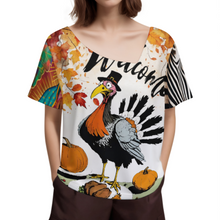 Lade das Bild in den Galerie-Viewer, Multi-Image-Design Damen / Frauen T-Shirt mit schrägem Kragen und kurzen Ärmeln DVL selbst gestalten und bedrucken
