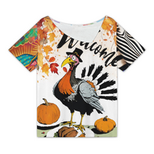 Lade das Bild in den Galerie-Viewer, Multi-Image-Design Damen / Frauen T-Shirt mit schrägem Kragen und kurzen Ärmeln DVL selbst gestalten und bedrucken
