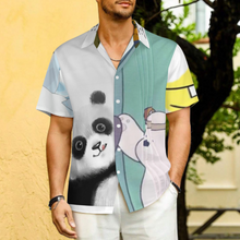 Lade das Bild in den Galerie-Viewer, Multi-Image-Design Herren Kurzarmhemd mit Revers und Falten LM005 mit Ihrem Design Motiv Foto Text selbst gestalten und bedrucken
