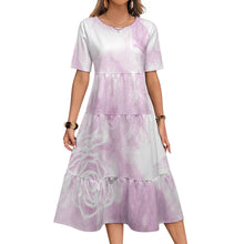 Lade das Bild in den Galerie-Viewer, Damen / Frauen Langes Kleid mit Rundhalsausschnitt und halblangen Ärmeln MWL784 mit Fotos Muster Text Logo selbst gestalten und bedrucken
