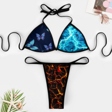 Lade das Bild in den Galerie-Viewer, Damen / Frauen Multi-Image-Design Push-Up Triangel Bikini Set 2-teilig Bademode J195D57 mit Schnüren BH + String mit Ihrem Design Motiv Foto Text selbst gestalten und bedrucken
