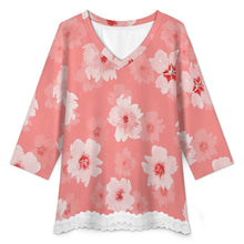 Lade das Bild in den Galerie-Viewer, Einzelbilddruck Damen / Frauen V-Ausschnitt T-Shirt mit Spitzenbesatz und halblangen Ärmeln SDS2513 mit Foto Design Motiv Text selbst gestalten und bedrucken
