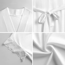Lade das Bild in den Galerie-Viewer, Einzelbild-Design Damen/Frauen Kurzärmeliger Bademantel Pyjama mit Gürtel und Spitzenbesatz SDS2517 mit Foto Design Motiv Text selbst gestalten und bedrucken
