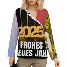Lade das Bild in den Galerie-Viewer, Multi-Image-Druck Damen / Frauen Langärmliges T-Shirt mit schrägem Kragen und fünf Knöpfen XCK mit Foto Design Motiv Text selbst gestalten und bedrucken
