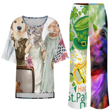 Lade das Bild in den Galerie-Viewer, Multi-Image-Druck Damen / Frauen Set aus Hemd mit Rundhalsausschnitt und Fledermausärmeln + Hose mit weitem Bein und elastischem Bund YKL04 mit Fotos Muster Text Logo selbst gestalten und bedrucken
