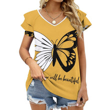 Lade das Bild in den Galerie-Viewer, Damen T-Shirt mit Rüschen &amp; LSF 50+ | V-Ausschnitt Shirt gestalten
