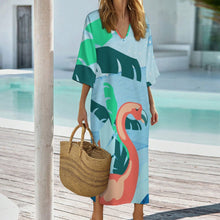 Lade das Bild in den Galerie-Viewer, Damen Kaftan Kleid mit Foto | Langer V-Ausschnitt Kaftan aus Leinen
