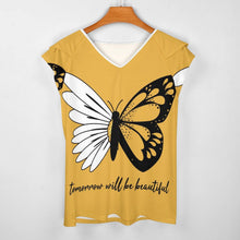 Lade das Bild in den Galerie-Viewer, Damen T-Shirt mit Rüschen &amp; LSF 50+ | V-Ausschnitt Shirt gestalten
