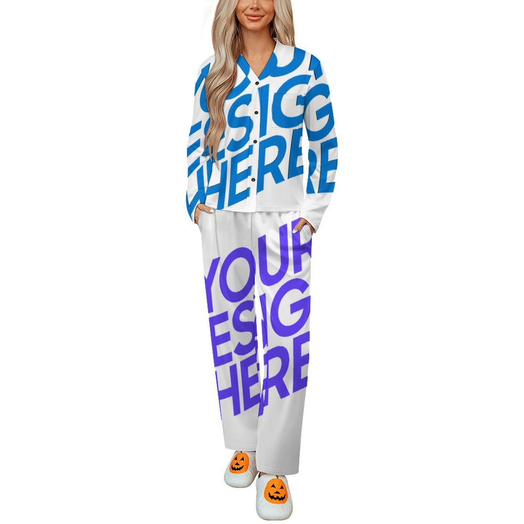Einzelbild-Design Damen / Frauen Langärmliger Pyjama Anzug mit V-Ausschnitt B99TZ mit Foto Design Motiv Text selbst gestalten und bedrucken