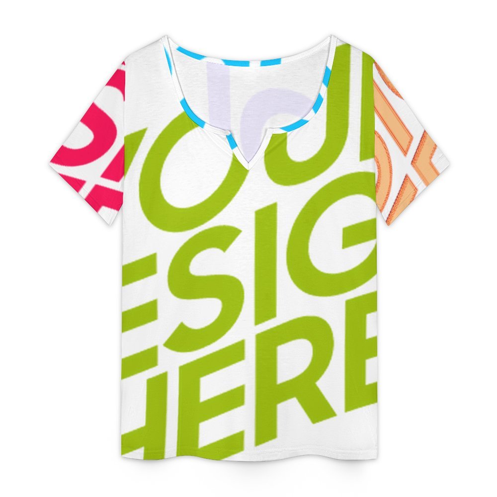 Multi-Image-Design Damen / Frauen Kleines Kurzarm-T-Shirt mit V-Ausschnitt VDT mit Foto Design Motiv Text selbst gestalten und bedrucken (Simple Design)