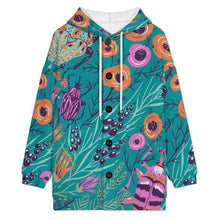 Lade das Bild in den Galerie-Viewer, Damen Fleecejacke mit Kapuze mittellang – personalisierbar
