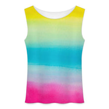 Lade das Bild in den Galerie-Viewer, Sexy Mesh Sleeveless T-shirt Yellow &amp; Blue &amp; Pink Watercolor
