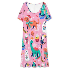 Lade das Bild in den Galerie-Viewer, Short Sleeved V-neck Dress Dinosaurs, Ghosts, Party
