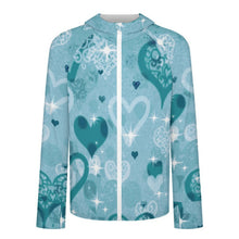 Lade das Bild in den Galerie-Viewer, Sunscreen Hooded Long Sleeved Jacket Blue Heart
