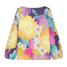 Lade das Bild in den Galerie-Viewer, V-neck Lantern Long-sleeved Top Bright Flowers
