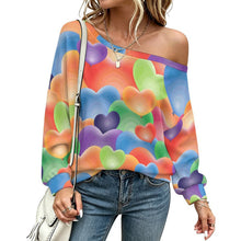Lade das Bild in den Galerie-Viewer, Off-shoulder Hoodie Color Heart Pattern

