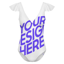 Lade das Bild in den Galerie-Viewer, Einzelbilddruck Damen / Frauen Rüschenärmeln One-piece Swimsuit Badeanzug mit V-Ausschnitt 294340 mit Foto selbst gestalten und bedrucken
