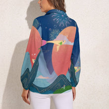 Lade das Bild in den Galerie-Viewer, Damen Retro-Bluse personalisieren | Langarm V-Ausschnitt Bluse
